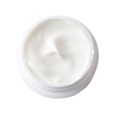 Jar of body care cream isolated on white, top view