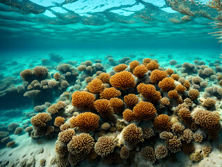 Coral reefs on the seabed, beautiful underwater scenery, environmental protection, underwater photography, extreme sports