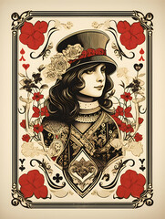 Illlustrated vintage style playing cards, vintage style A card from card deck, card deck