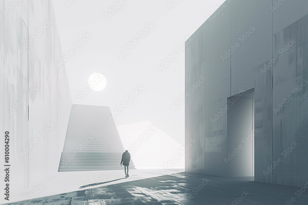 Poster simplify to cybernetic essence where serene lines and forms embody surreal minimalism