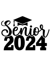 Graduation senior 2024 typography clip art design on plain white transparent isolated background for card, shirt, hoodie, sweatshirt, apparel, tag, mug, icon, poster or badge