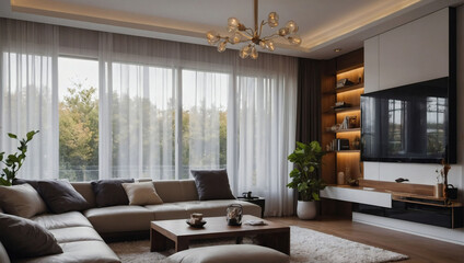 Elegant Home Space, Living Room Design Highlighting Spacious Window for Natural Illumination