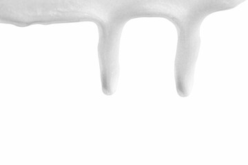 Nail polish with glitter flowing on white background