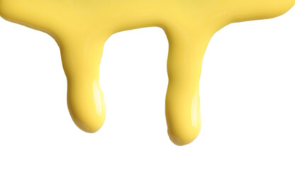 Yellow nail polish flowing on white background