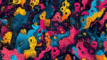 Fototapeta premium A background filled with messy and gestural doodles in a limited color palette, creating a raw and expressive feel