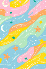 Obraz premium A colorful pattern with stars and moons.