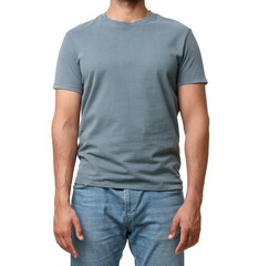 Obraz premium Man wearing t-shirt on white background, closeup