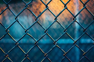 Fototapeta premium Illuminated Chain Link Fence At Twilight