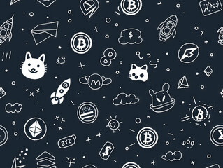 Naklejka premium Seamless pattern with bitcoin and other symbols.