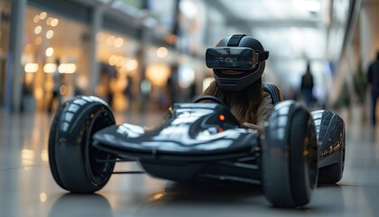 Person on hoverboard in modern mall