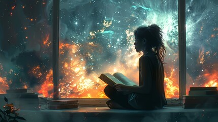 A student sits at their desk, engrossed in a book recommended by the teacher, their imagination transported to new worlds and ideas - Powered by Adobe