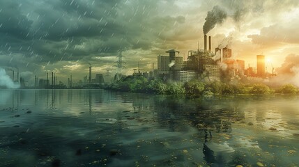 Environmental degradation through urbanization and heavy industry. Ecological concept