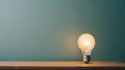 Lighted bulb on a desk implying a new idea