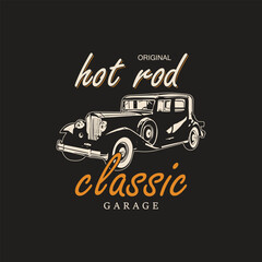 Naklejka premium American Old Hotrod Vintage Classic Car Garage T-Shirt Prints. old generation model cars vector tshirt graphics.