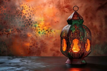 Arabic lanterns for Ramadan Kareem on the background of the oriental pattern