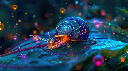 A bioluminescent snail sits on a leaf