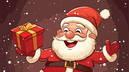 happy Santa Claus hold gift cartoon Vector style 