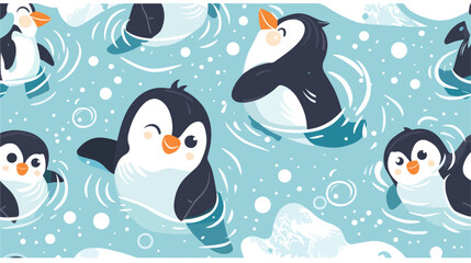 Head baby Penguin in water seamless pattern background