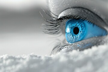Blue eye in snow, close-up,  Conceptual image