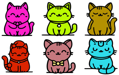 cute cats cartoon set, Funny Cats Cat characters