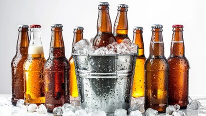 beer bottles set isolated on white background