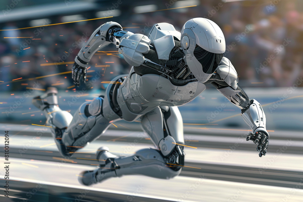 Poster superiority of ai showcased as robot wins race a 3d rendered concept with space for personalized con