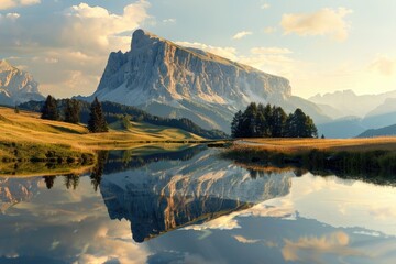 Scenic view of mountain reflecting in lake, suitable for travel and nature concepts