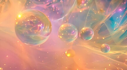 Luminous orbs suspended in a celestial void, surrounded by ethereal wisps of color, inspiring introspection and wellness. Abstract background wallpapers