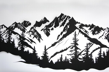 Swiss Alps silhouette intricate paper cut design capturing the majestic peaks and valleys of Switzerland