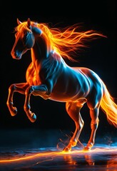 Neon orange. Horse. Abstraction. Decoration, images to print as a picture for wall decoration. Digital art. 