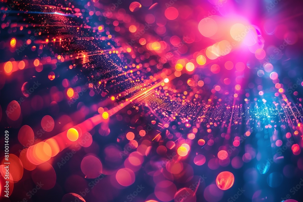 Poster a mesmerizing abstract image of vibrant pink and blue bokeh lights creating a fantasy-like visual pa