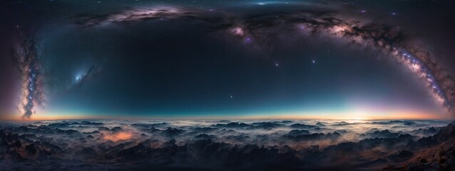 360 degree equirectangular projection space background with nebula and stars, environment map. HDRI spherical panorama