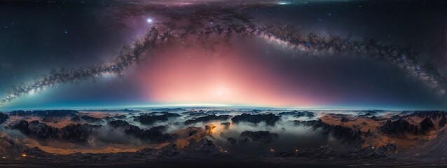 360 degree equirectangular projection space background with nebula and stars, environment map. HDRI spherical panorama