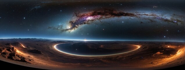 360 degree equirectangular projection space background with nebula and stars, environment map. HDRI spherical panorama