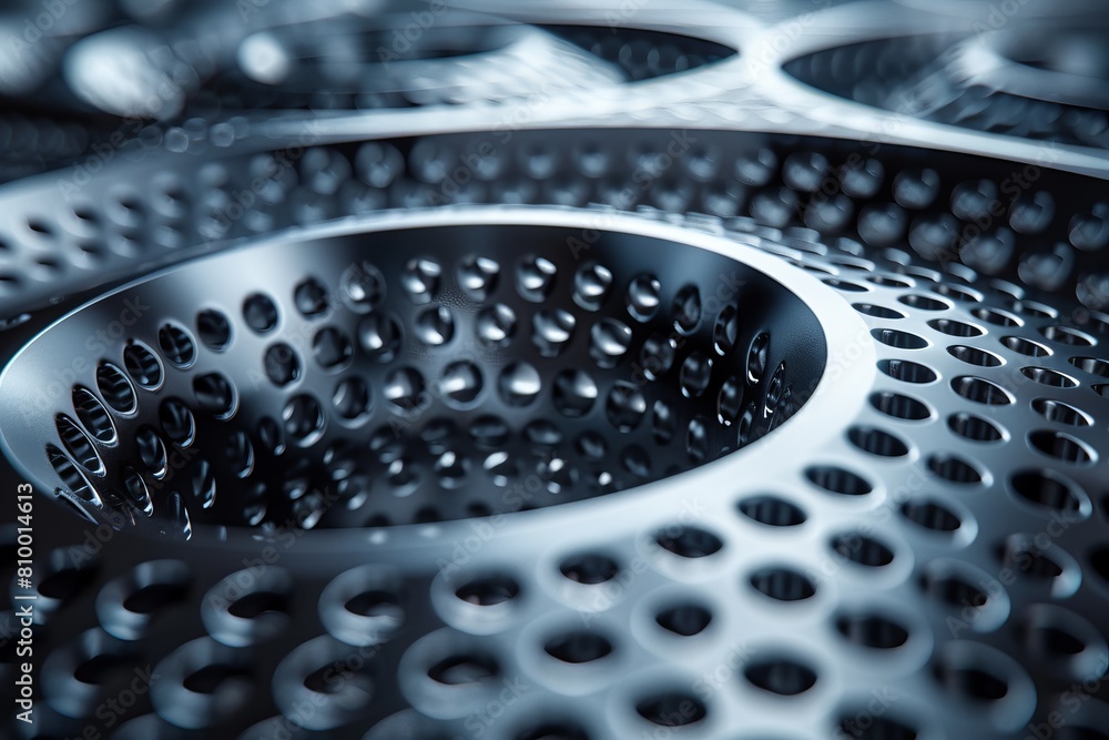 Poster a monochromatic image highlighting the intricate patterns and textures of a metallic surface with ci