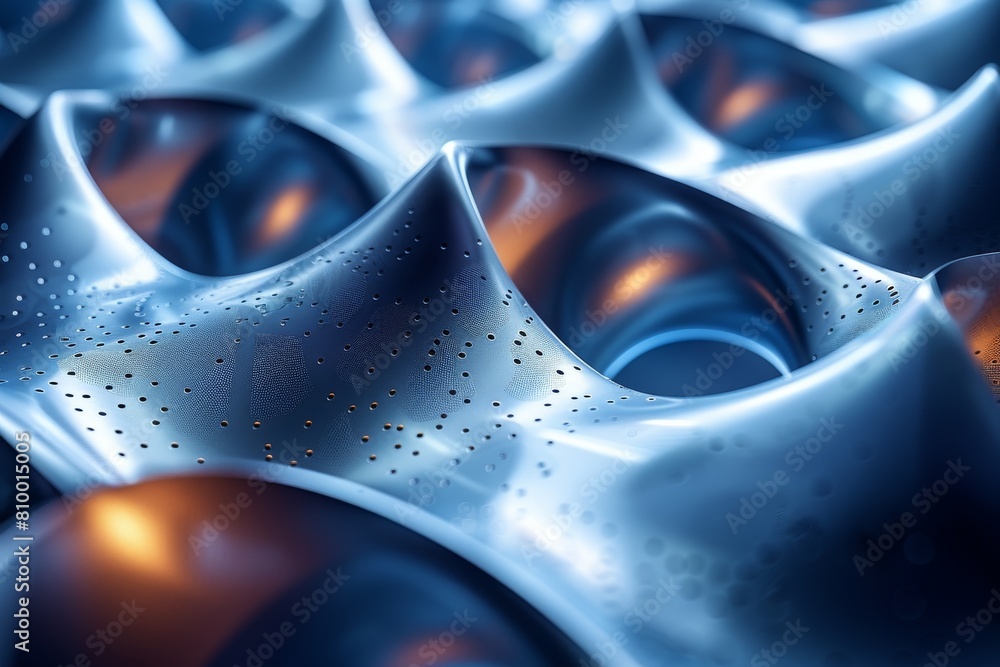 Poster a close-up image of a futuristic blue fabric with intricate lit contours, combining elements of desi