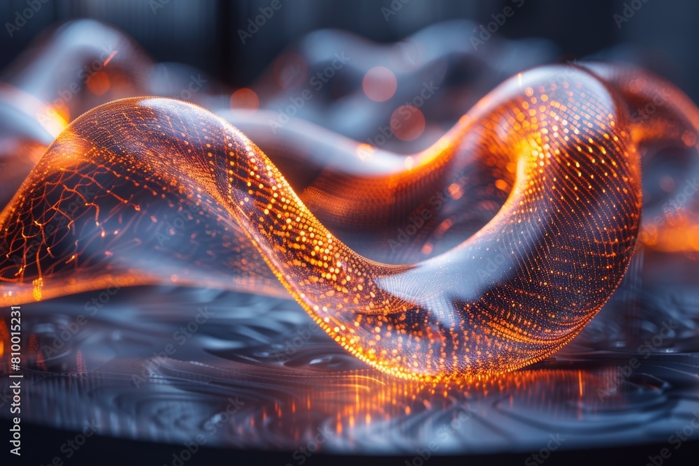 Poster stunning close-up of a light wave pattern with intricate blue and red hues, signifying connectivity 