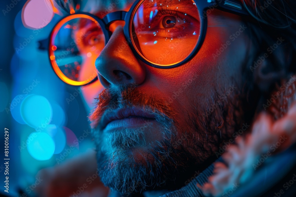 Poster calming yet dynamic background with dominant blue palette and circular bokeh lights, perfect for tec