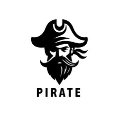 Pirate logo. Buccaneer logo. Pirate head pictorial logotype for business, company, logo, stamp, mascot, emblem, label. Pirate head silhouette