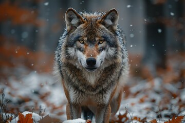 Grey wolf (Canis lupus) in winter forest