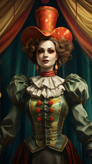 Obraz premium Vintage illustrated female clown, vintage female clown, illustrated woman clown