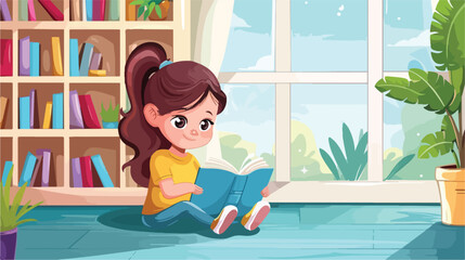 Kid girl cartoon reading book Vector style vector design