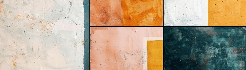 abstract minimalist art composition with bold colors and textures featuring a white wall as the main focus