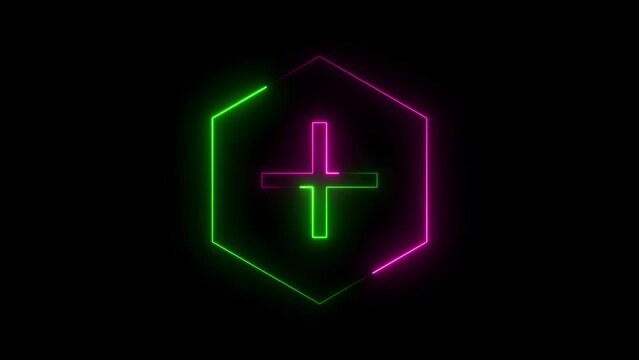  Abstract glowing neon plus sign symbol icon animation