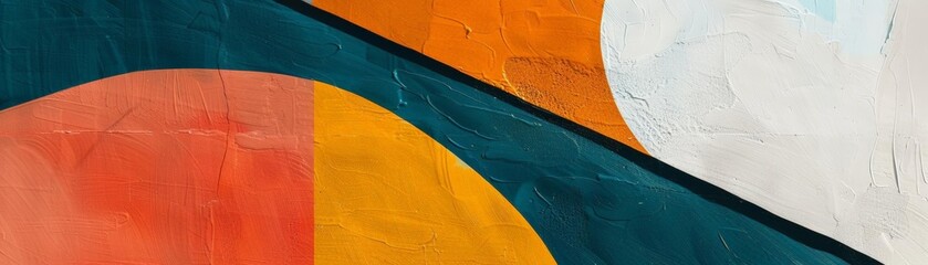 abstract minimalist art composition with bold colors of orange, blue, and yellow