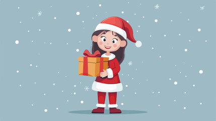 Kid Girl in Santa Claus costume with gift box Vector