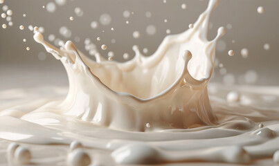 yogurt splash on a colored background. Realistic milk splash, splashing in milk. Splashes, drops of yogurt or milk isolated on a color background. Design