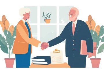 Obraz premium Business people shaking hands in office setting, suitable for corporate use