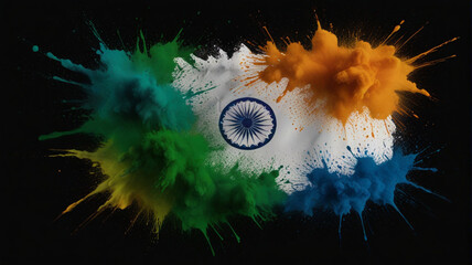 Flag of india made with colorful powder splashes isolated on black background high quality, flag day