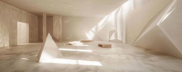 abstract minimalist art installation with white walls and ceiling, featuring a book on the floor